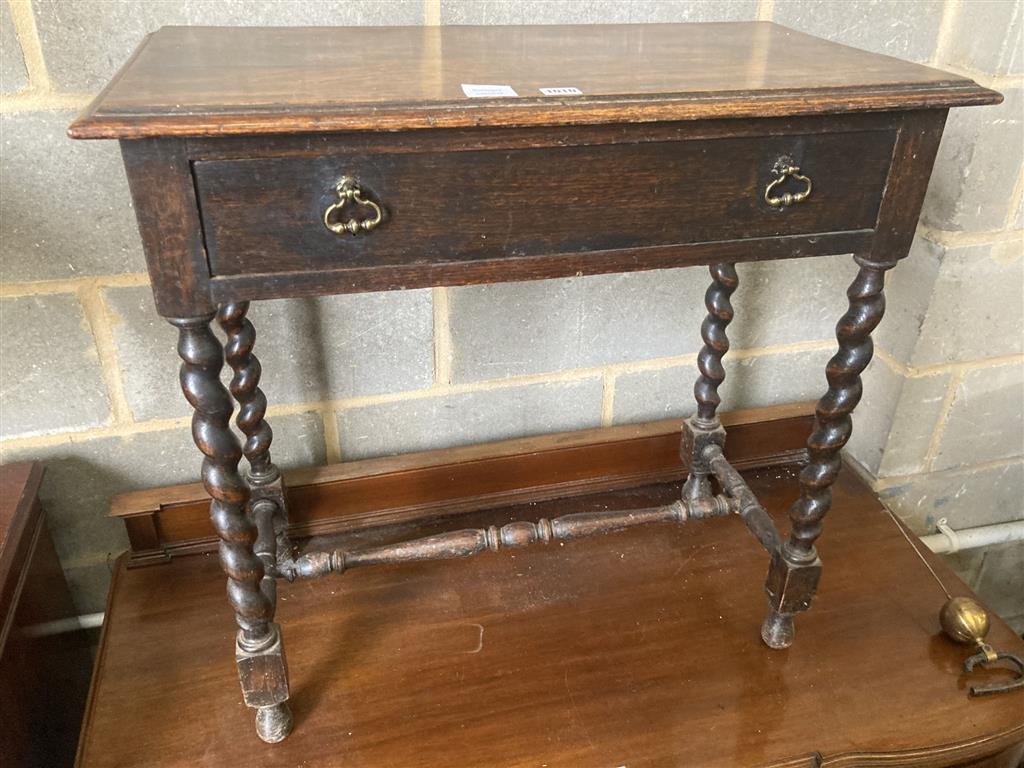 A 17th century style oak side table, width 76cm, depth 40cm, height 73cm